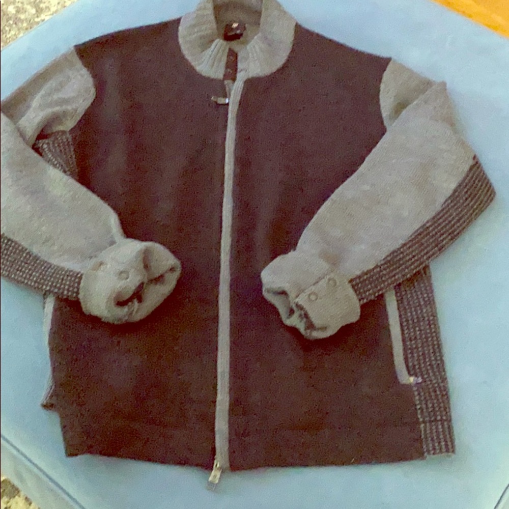 Zip up wool cardigan black & grey unique